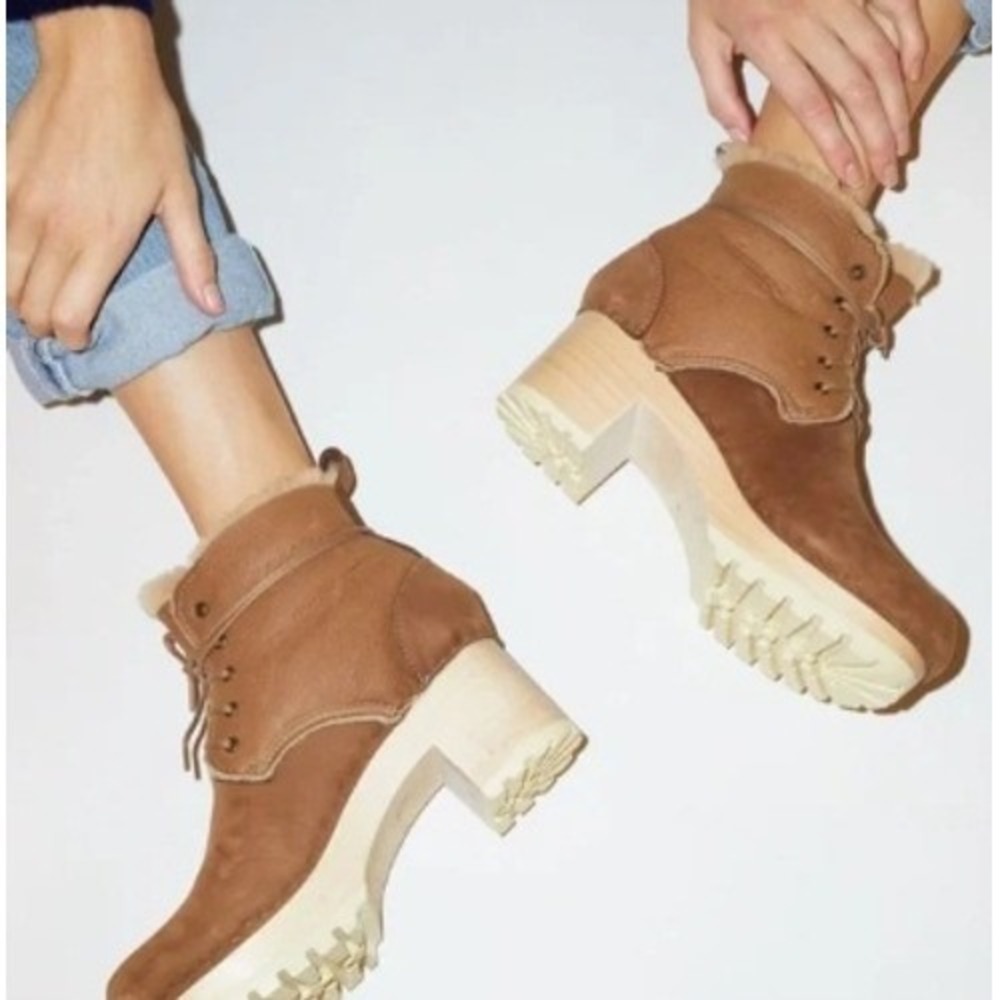 No. 6 Store Lander Shearling Clog Boots Lace Up Tan EU 36